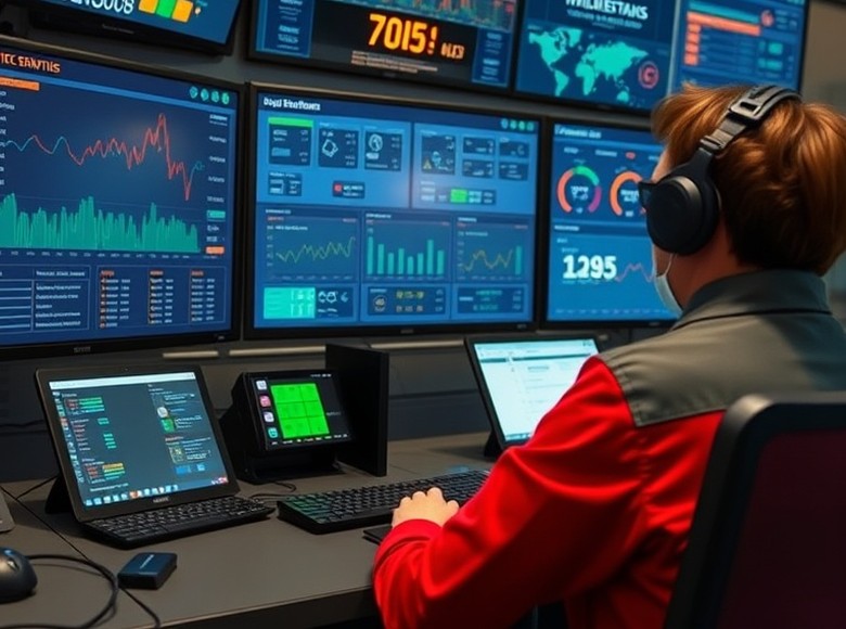Centro de monitoreo con el estado de la red de terminales en pantalla